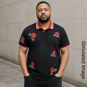 Screenshot Polo Shirt Mens XL Black Red Rose Embroidered Streetwear